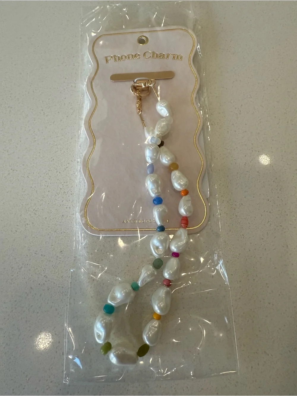 Anthropologie Pearl Rainbow Beaded Phone Chain Charm